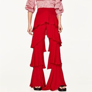 Zara red ruffle pants